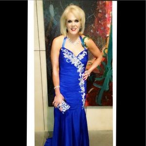 Jovani Blue Rhinestone Fit and Flare Mermaid Gown